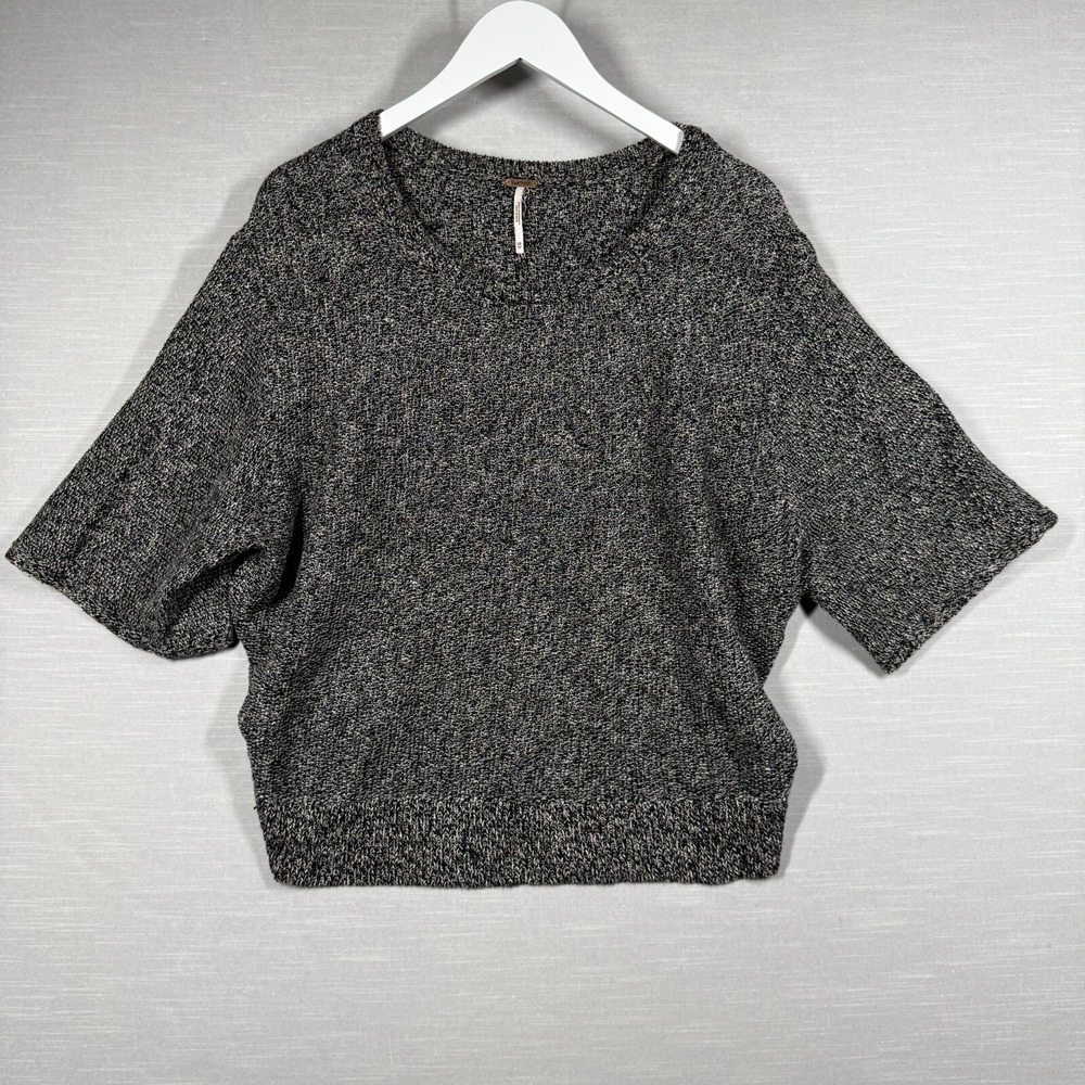 Free‎ People Top Womens XS Black Heathered Knit Open Back Kimono Casual Neutral